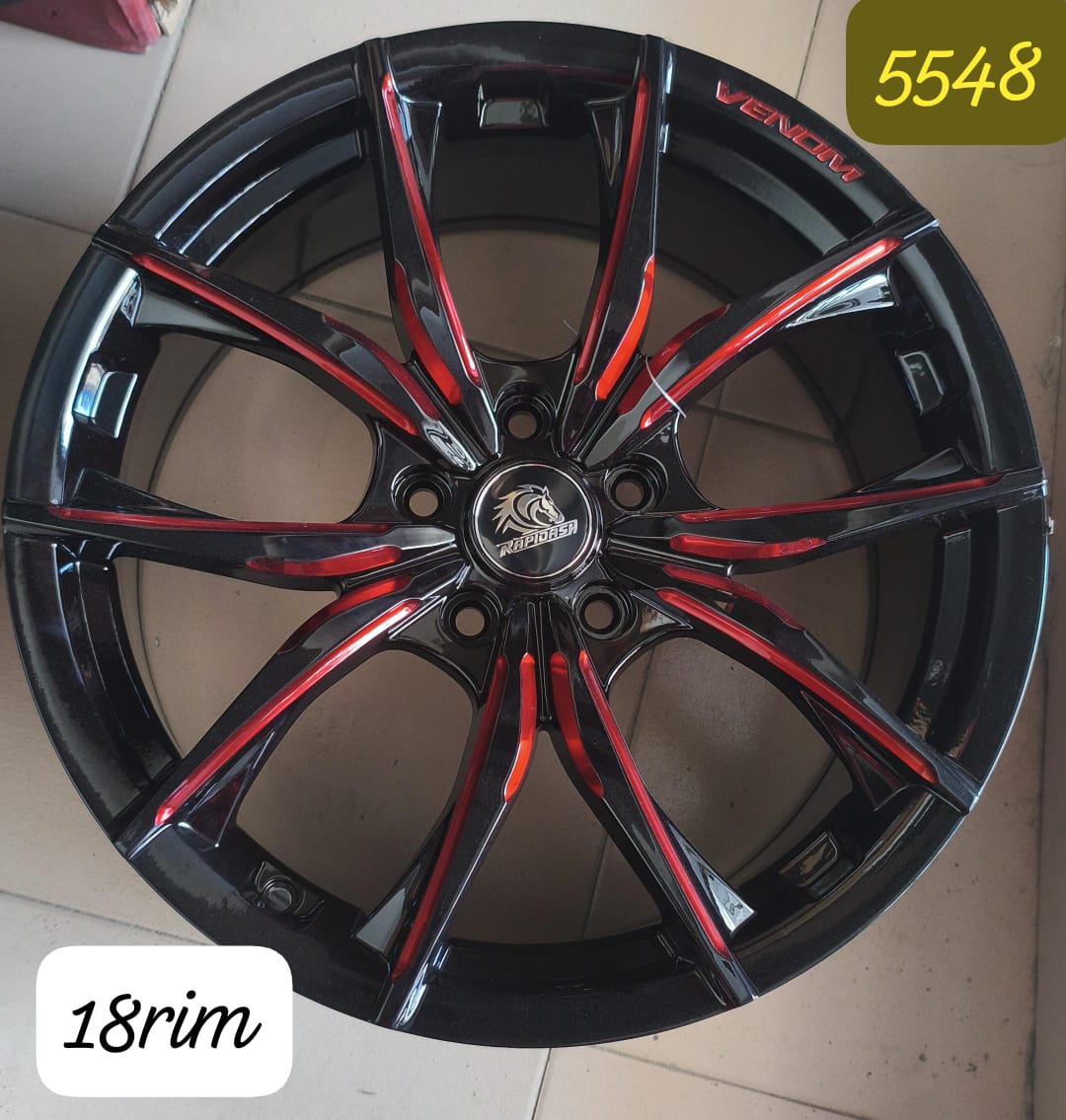 18-Inch Alloy Rim – Black & Red (Venom Style, Rapidash Brand)- Toyota, Mercedes, Lexus